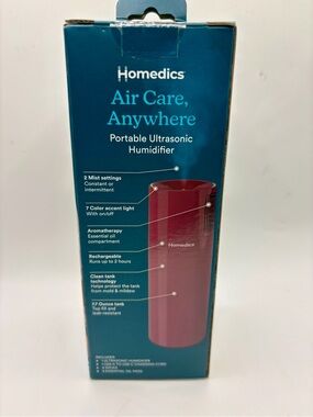 Homedics Portable Ultrasonic Humidifier - Burgundy